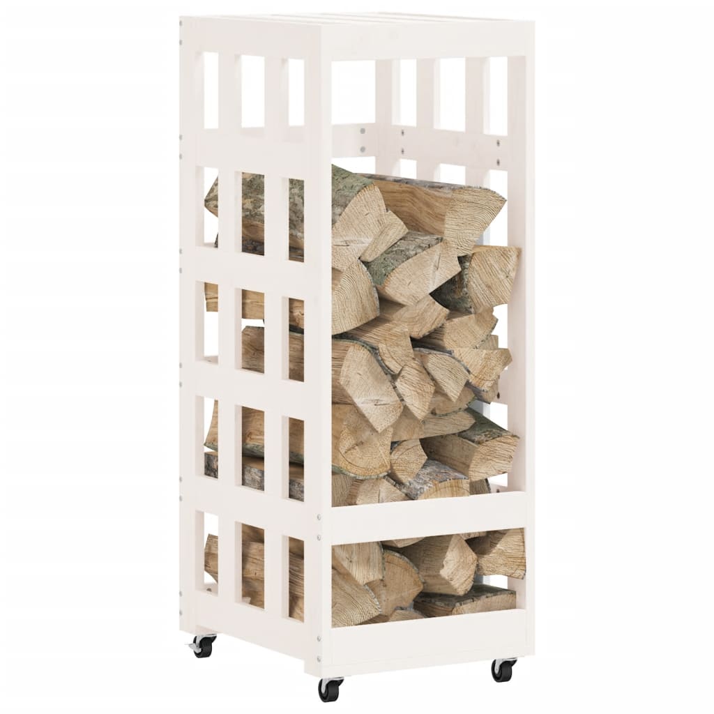 vidaXL Log Holder with Wheels White 40x49x110 cm Solid Wood Pine