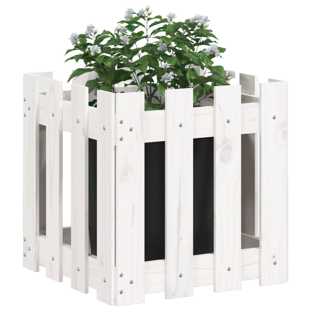 vidaXL Garden Planter with Fence Design White 40x40x40 cm Solid Wood Pine