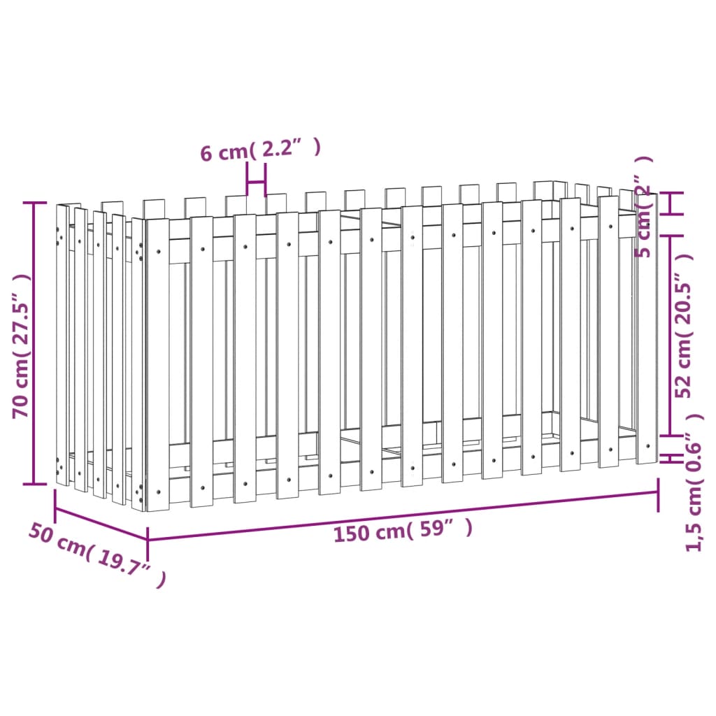 vidaXL Garden Raised Bed with Fence Design 150x50x70 cm Impregnated Wood Pine