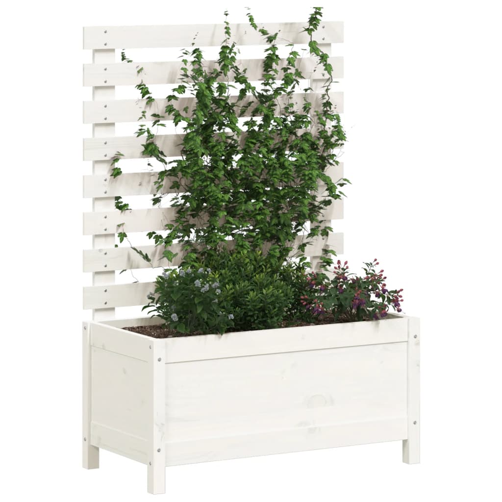 vidaXL Garden Planter with Rack White 79x39.5x114 cm Solid Wood Pine