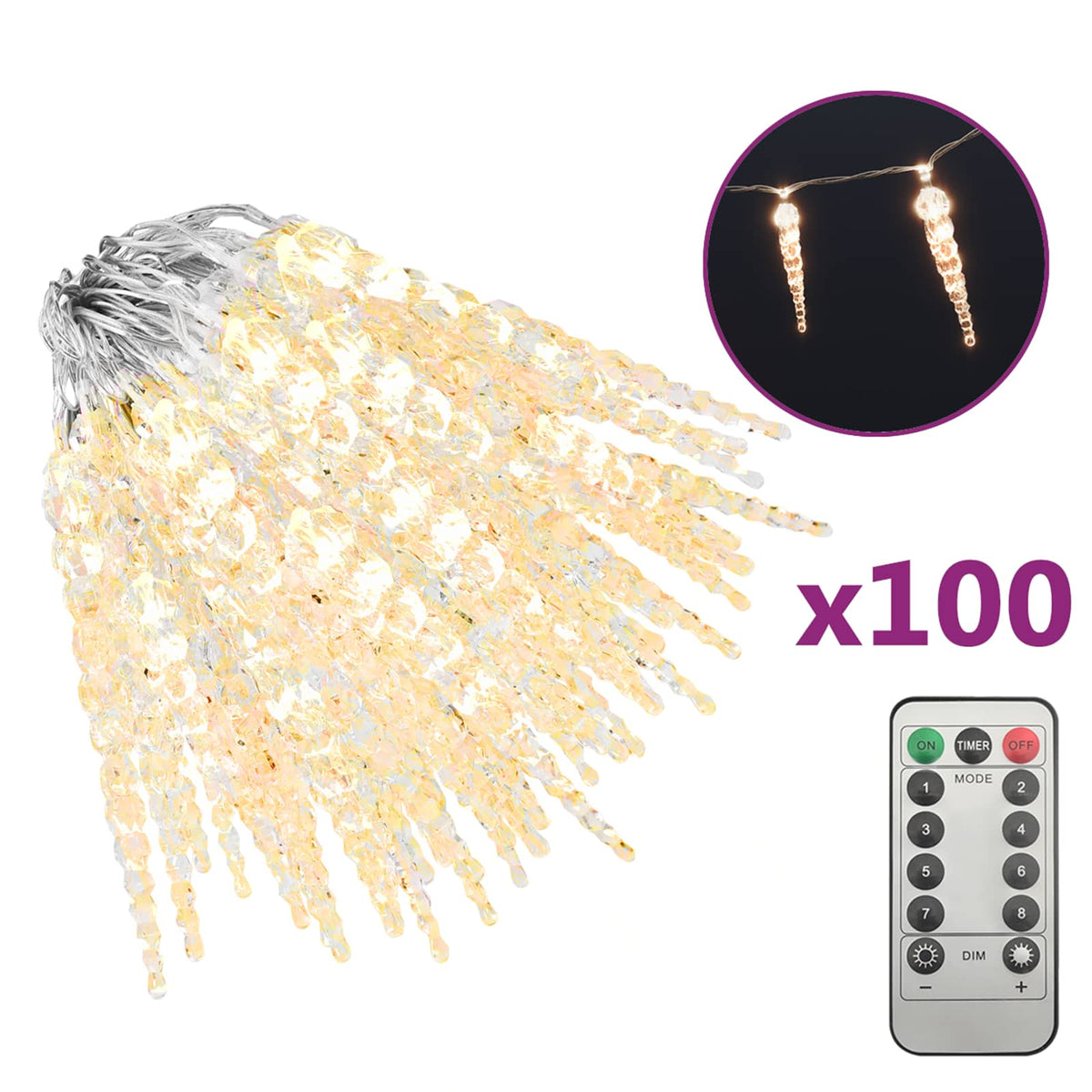 Christmas Icicle Light 100 LEDs Warm White 10 m Acrylic PVC