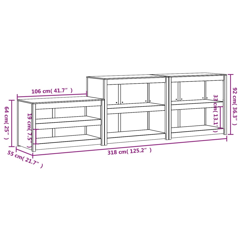 vidaXL Outdoor Kitchen Cabinets 3 pcs Solid Wood Pine