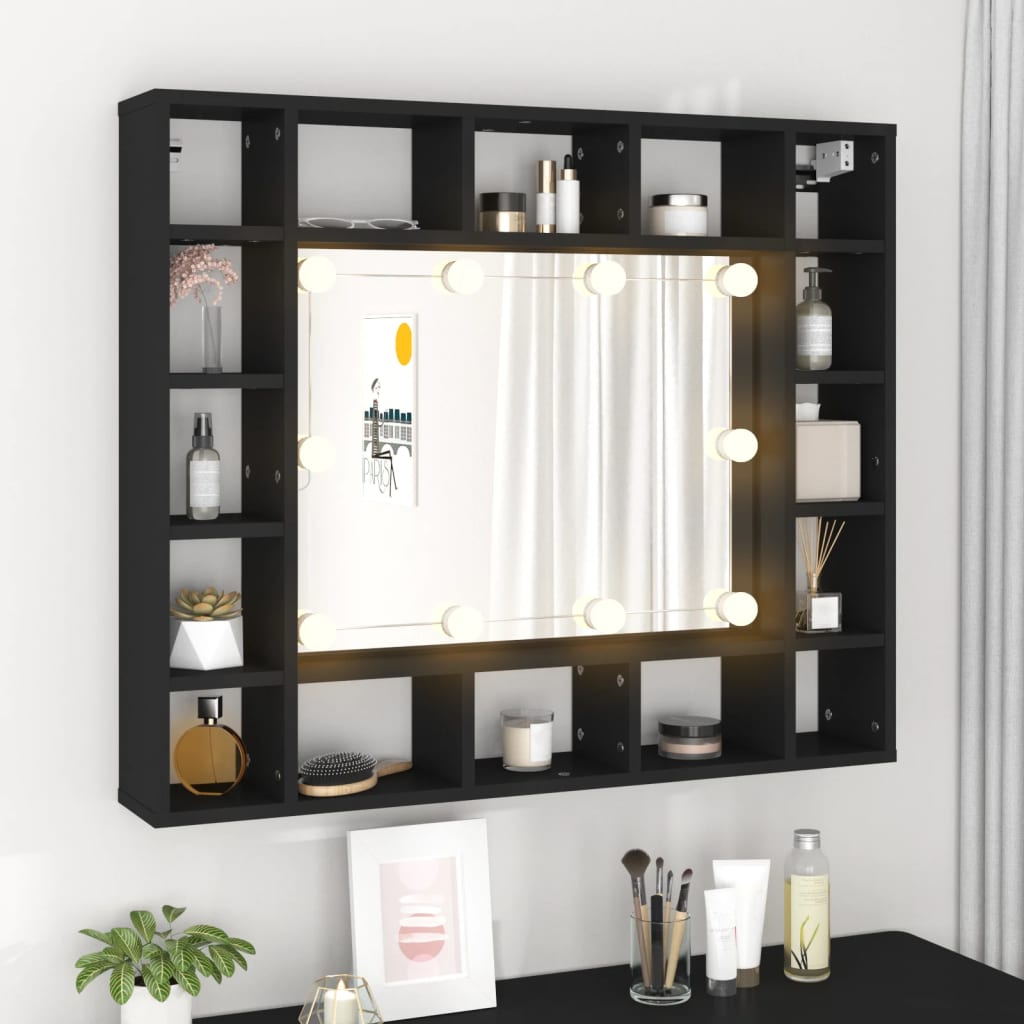 vidaXL LED Mirror Cabinet Black 91x15x76.5 cm