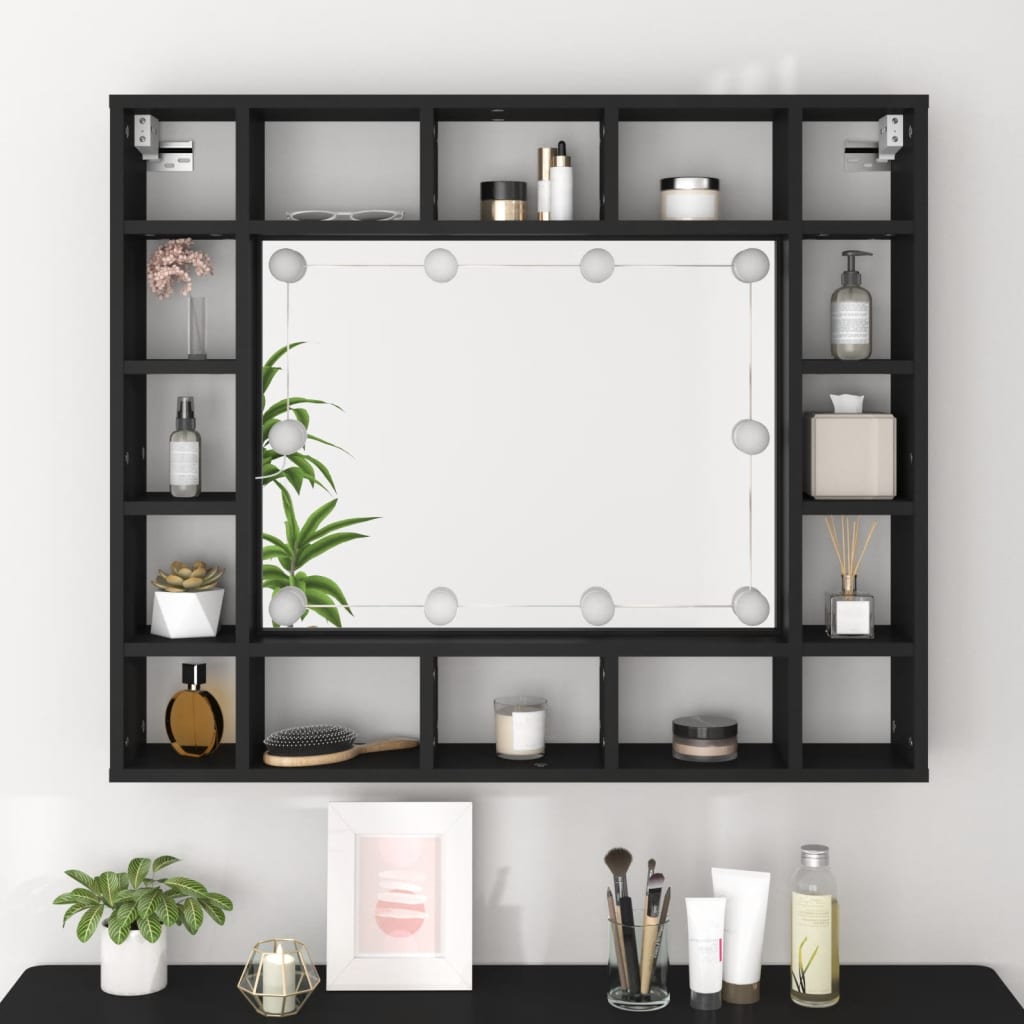 vidaXL LED Mirror Cabinet Black 91x15x76.5 cm