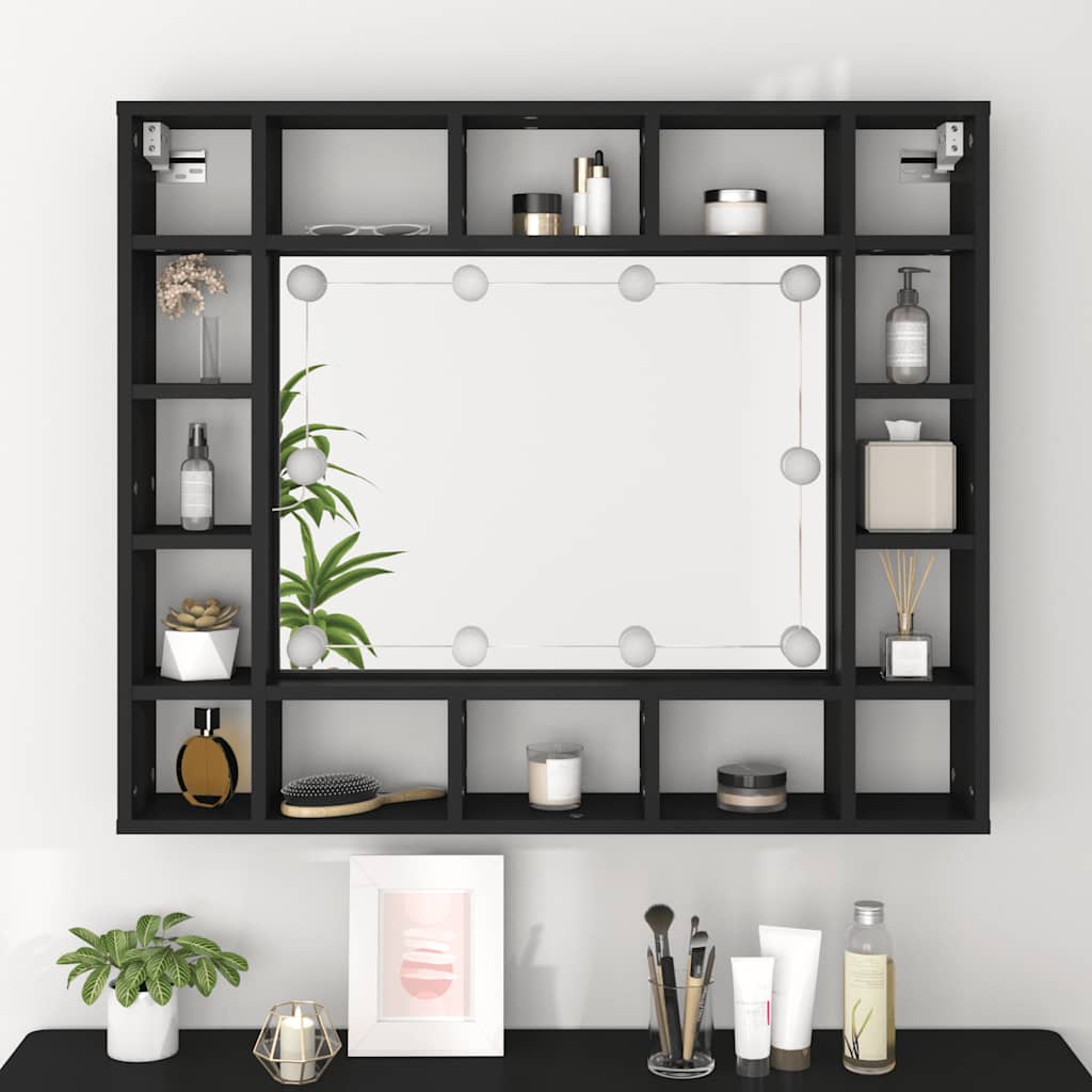 LED Mirror Cabinet Black 91x15x76,5 cm