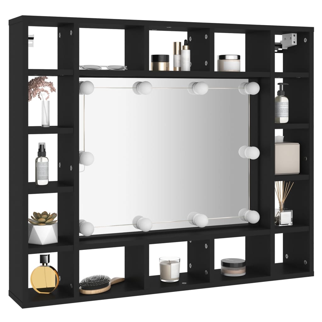 vidaXL LED Mirror Cabinet Black 91x15x76.5 cm