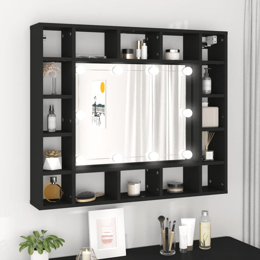 vidaXL LED Mirror Cabinet Black 91x15x76.5 cm