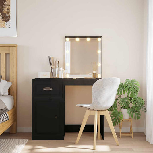 Dressing Table with LED Lights Black 90x42x132,5 cm