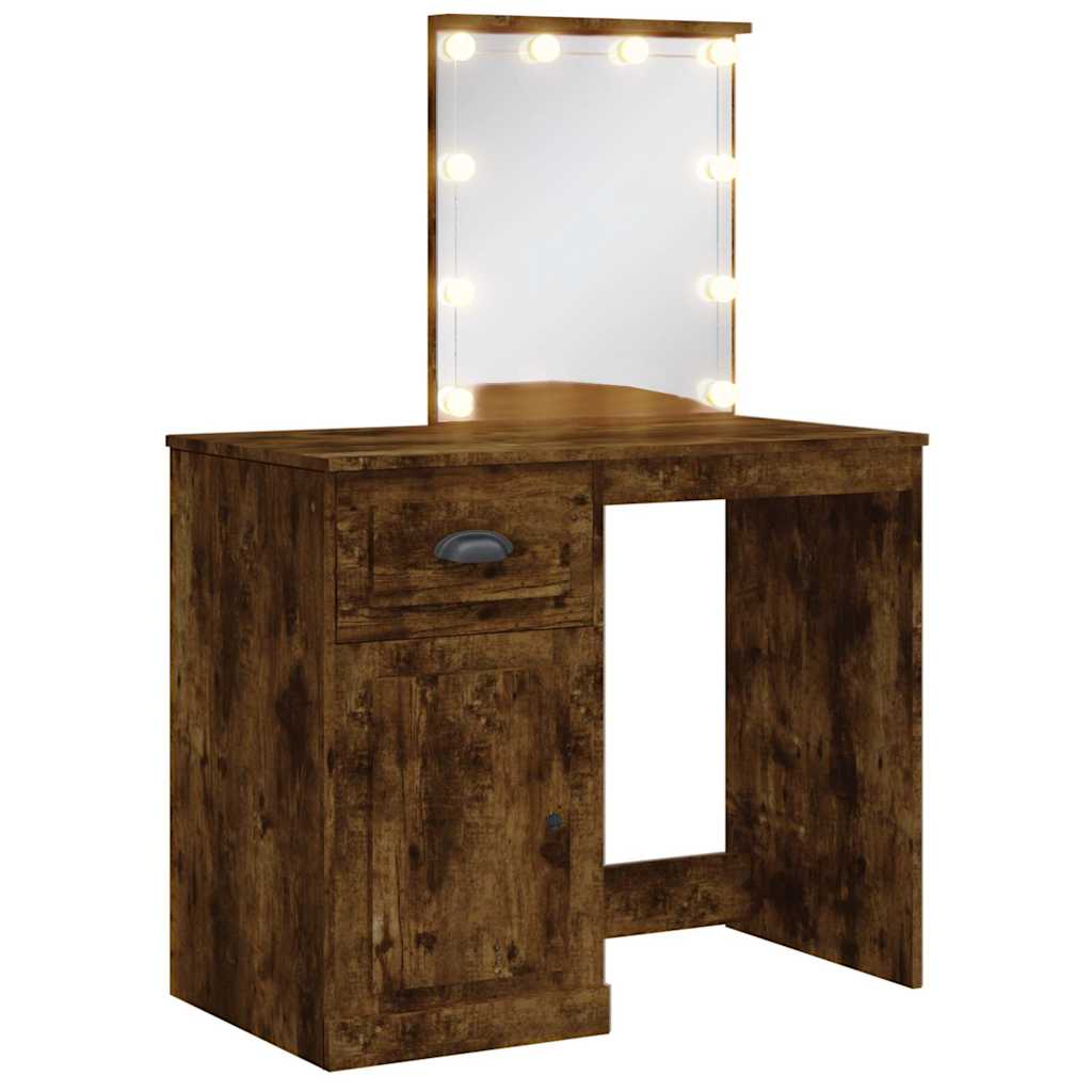 Dressing Table with LED Lights Smoked Oak 90x42x132,5 cm