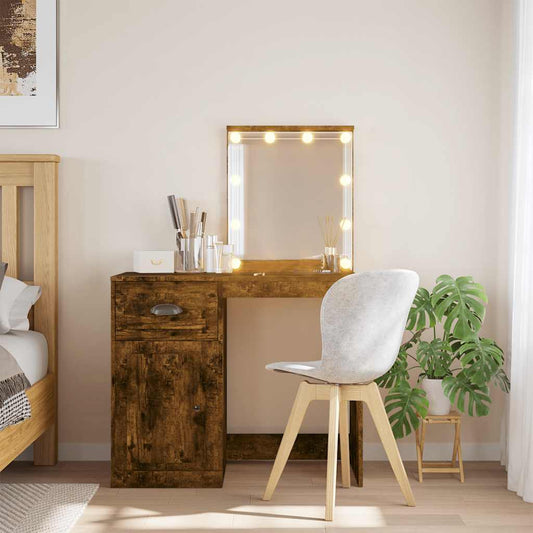 Dressing Table with LED Lights Smoked Oak 90x42x132,5 cm
