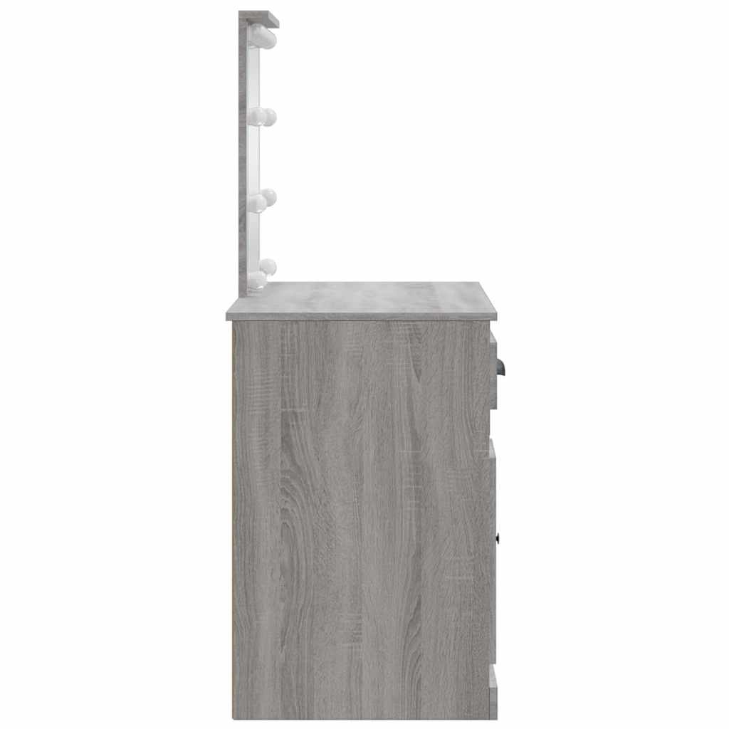 Dressing Table with LED Lights Grey Sonoma 90x42x132.5 cm