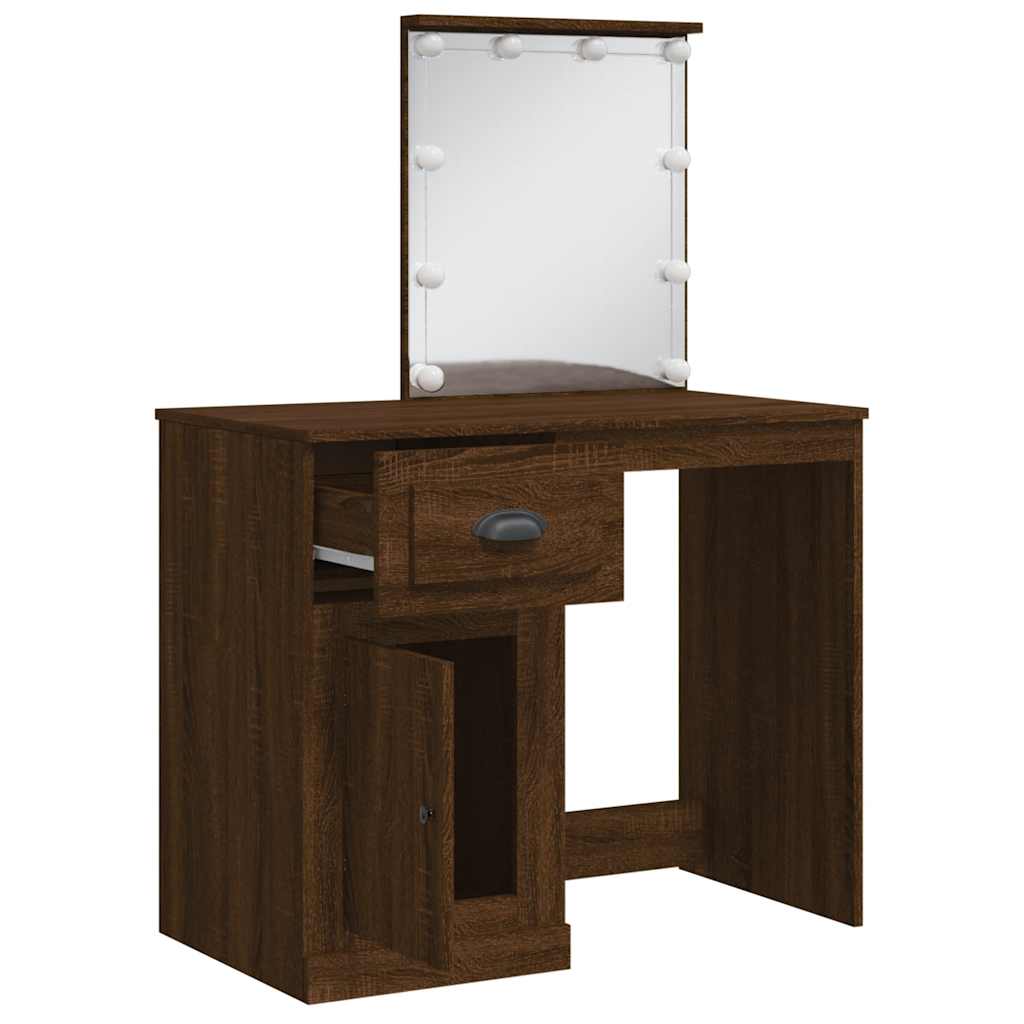Dressing Table with LED Lights Brown Oak 90x42x132,5 cm