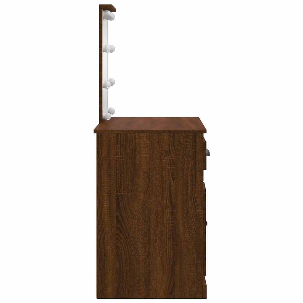 Dressing Table with LED Lights Brown Oak 90x42x132.5 cm