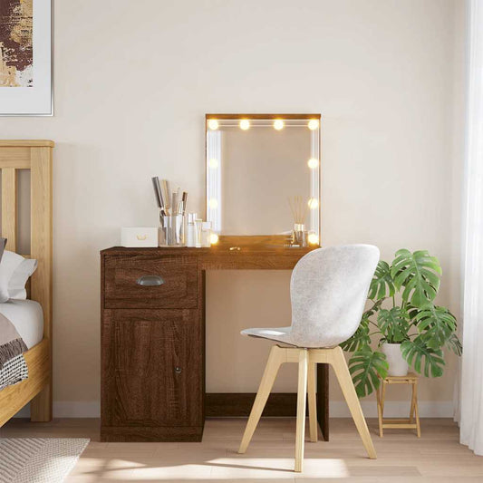 Dressing Table with LED Lights Brown Oak 90x42x132,5 cm