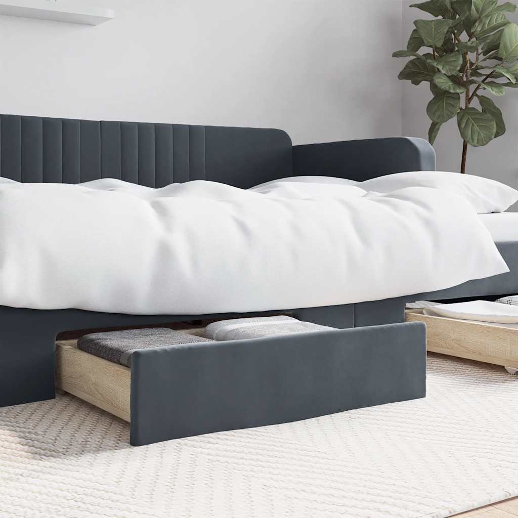 Bed Storage Drawers 2 pcs Dark Grey Engineered Wood and Velvet
