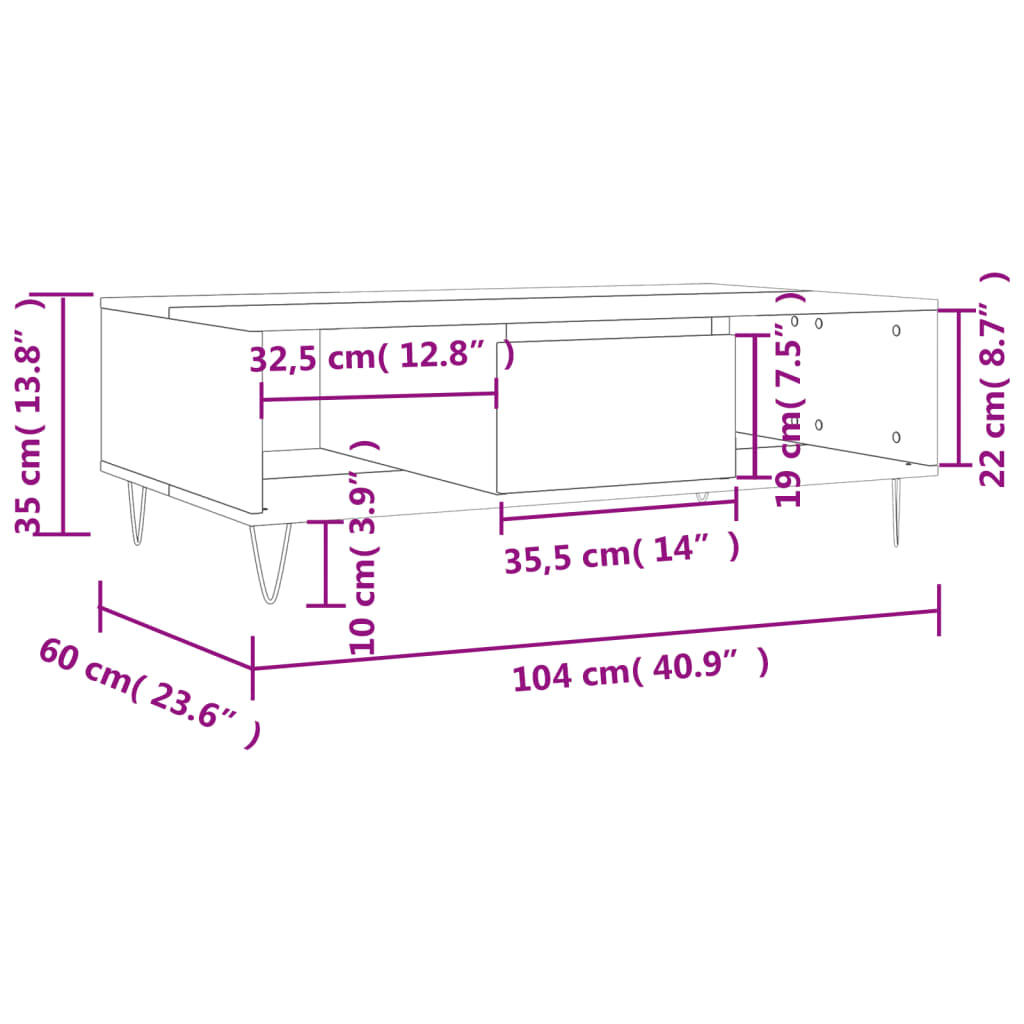 Coffee Table Brown Oak 104x60x35 cm Engineered Wood