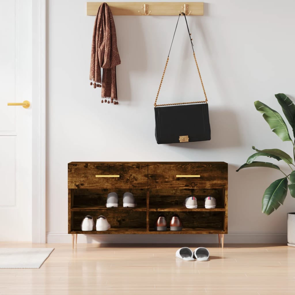 Shoe Bench Smoked Oak 102x35x55 cm Engineered Wood