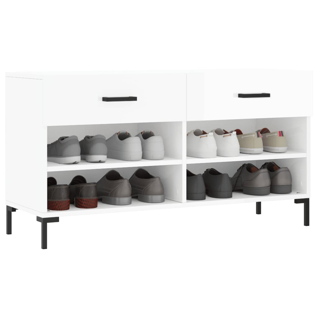 Shoe Bench High Gloss White 102x35x55 cm Engineered Wood