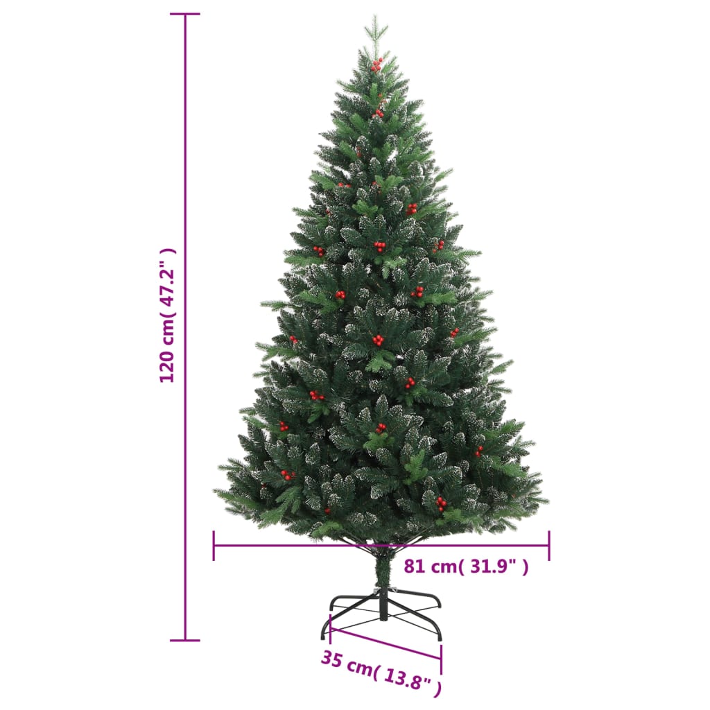 vidaXL Artificial Hinged Christmas Tree with Red Berries 120 cm