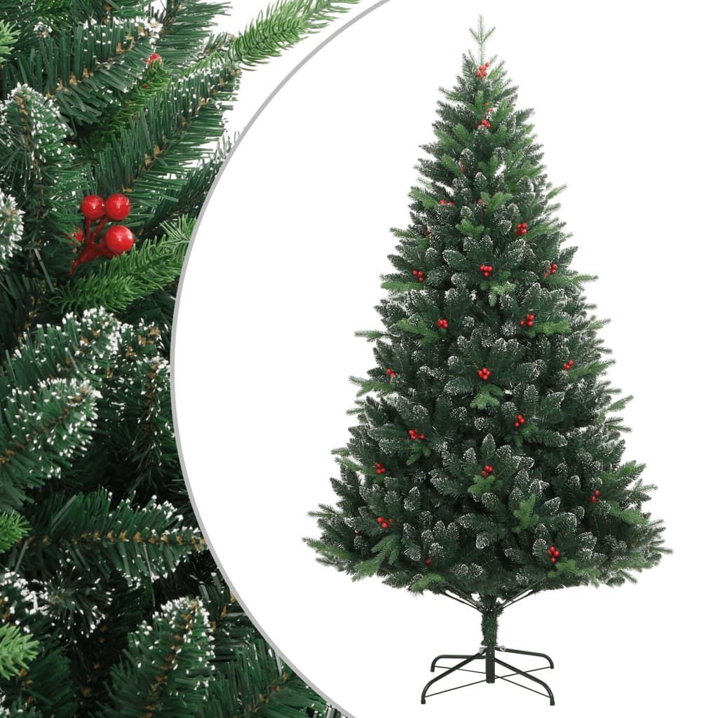 vidaXL Artificial Hinged Christmas Tree with Red Berries 180 cm