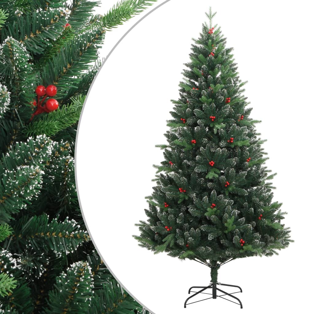 vidaXL Artificial Hinged Christmas Tree with Red Berries 210 cm