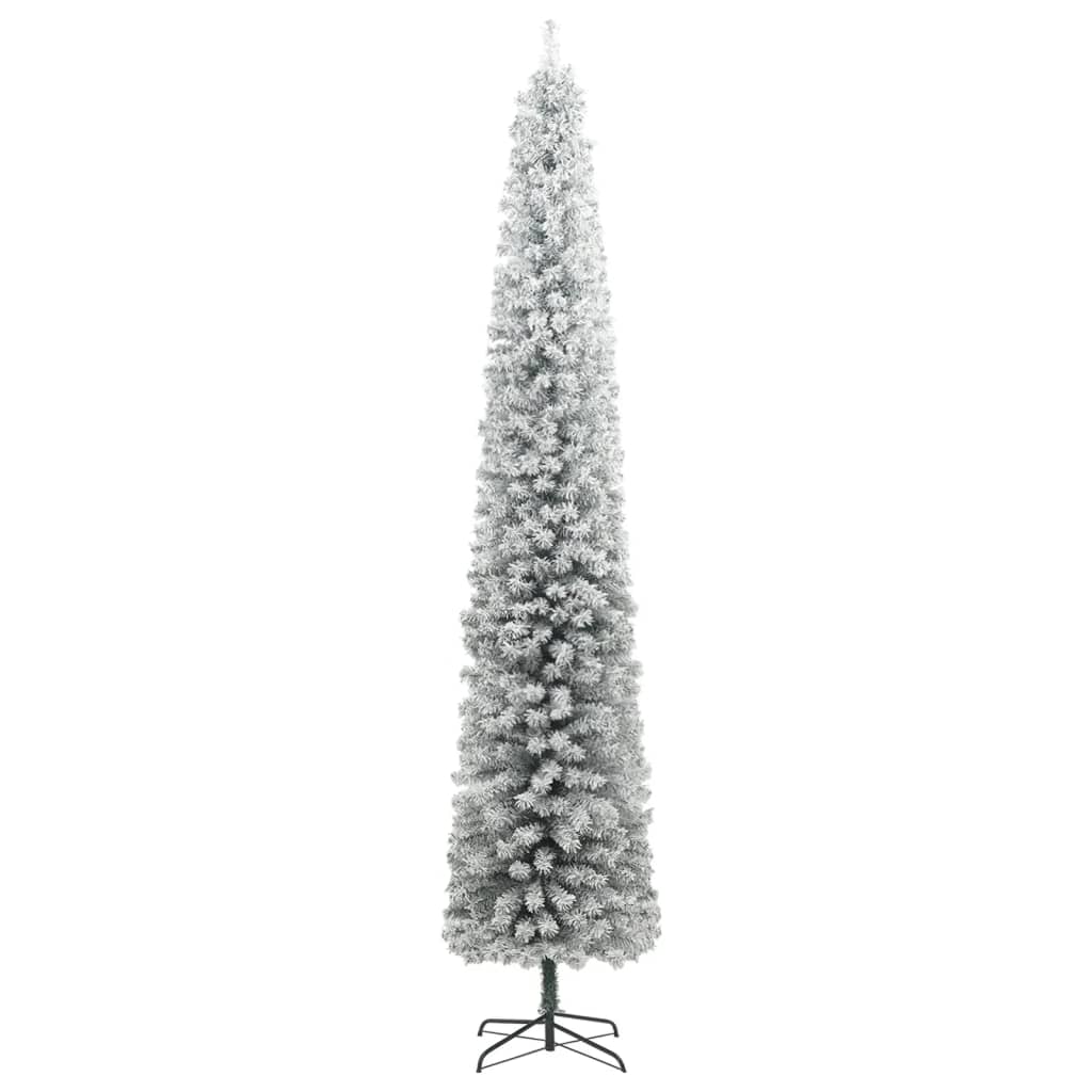 vidaXL Slim Christmas Tree with Stand and Flocked Snow 270 cm PVC