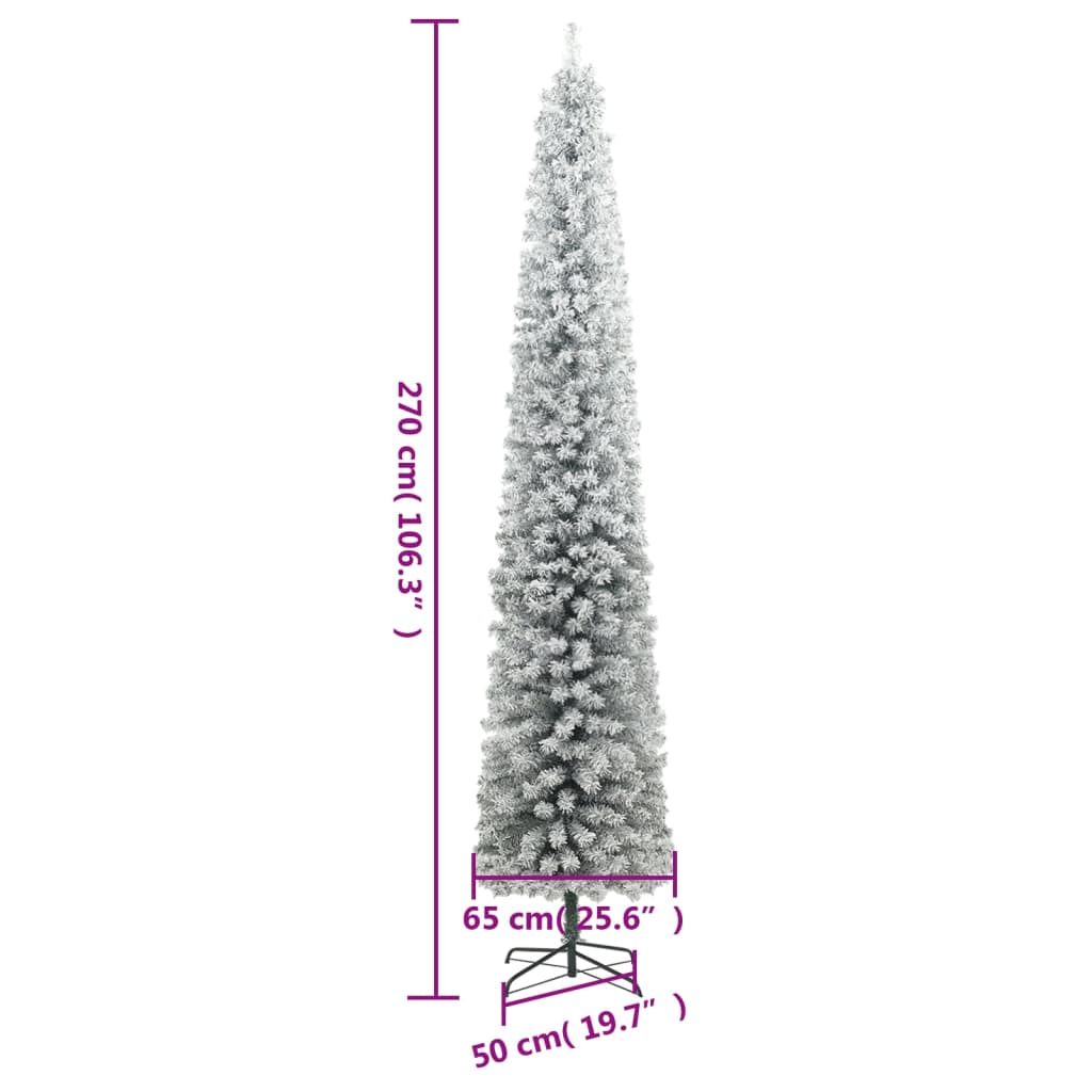 vidaXL Slim Christmas Tree with Stand and Flocked Snow 270 cm PVC