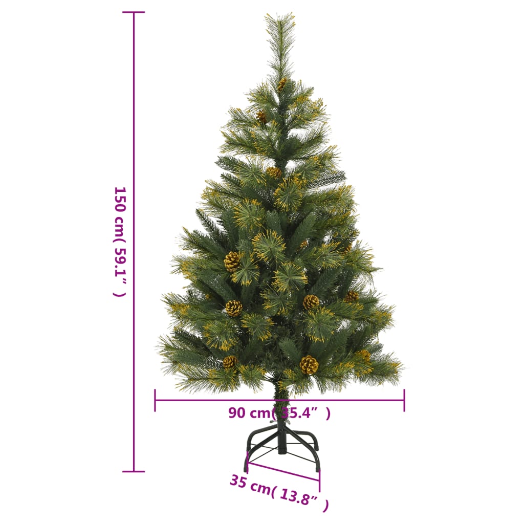 vidaXL Artificial Hinged Christmas Tree with Cones 150 cm