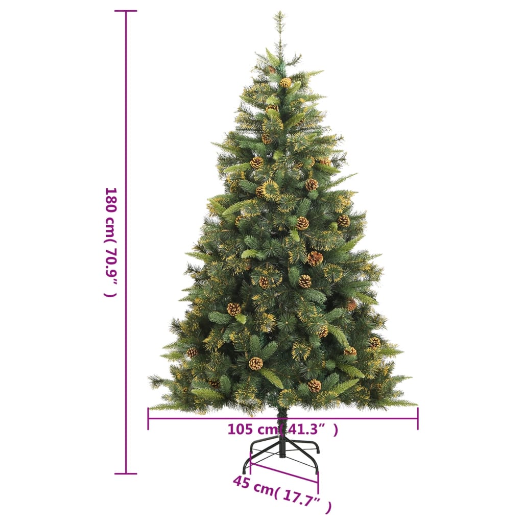 vidaXL Artificial Hinged Christmas Tree with Cones 180 cm