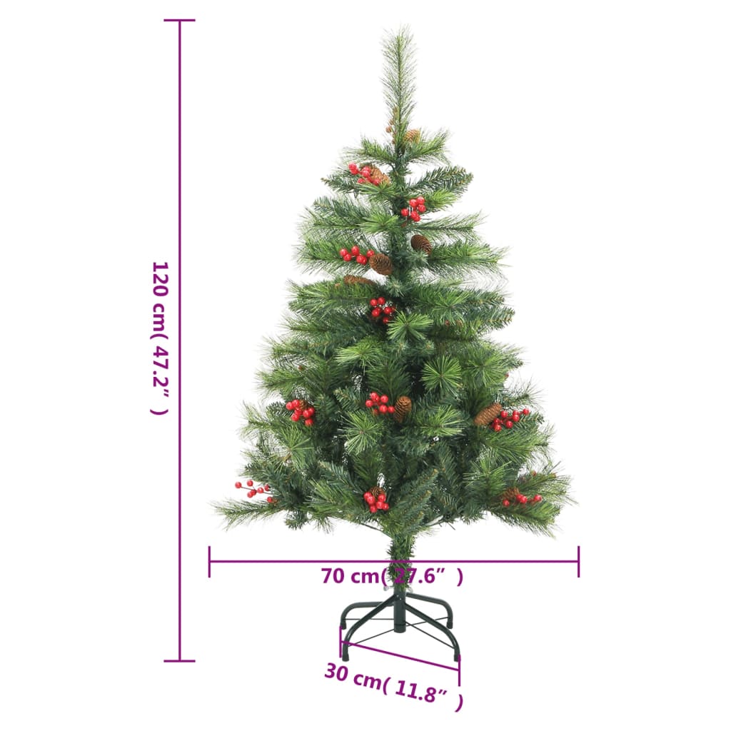 vidaXL Artificial Hinged Christmas Tree with Cones and Berries 120 cm