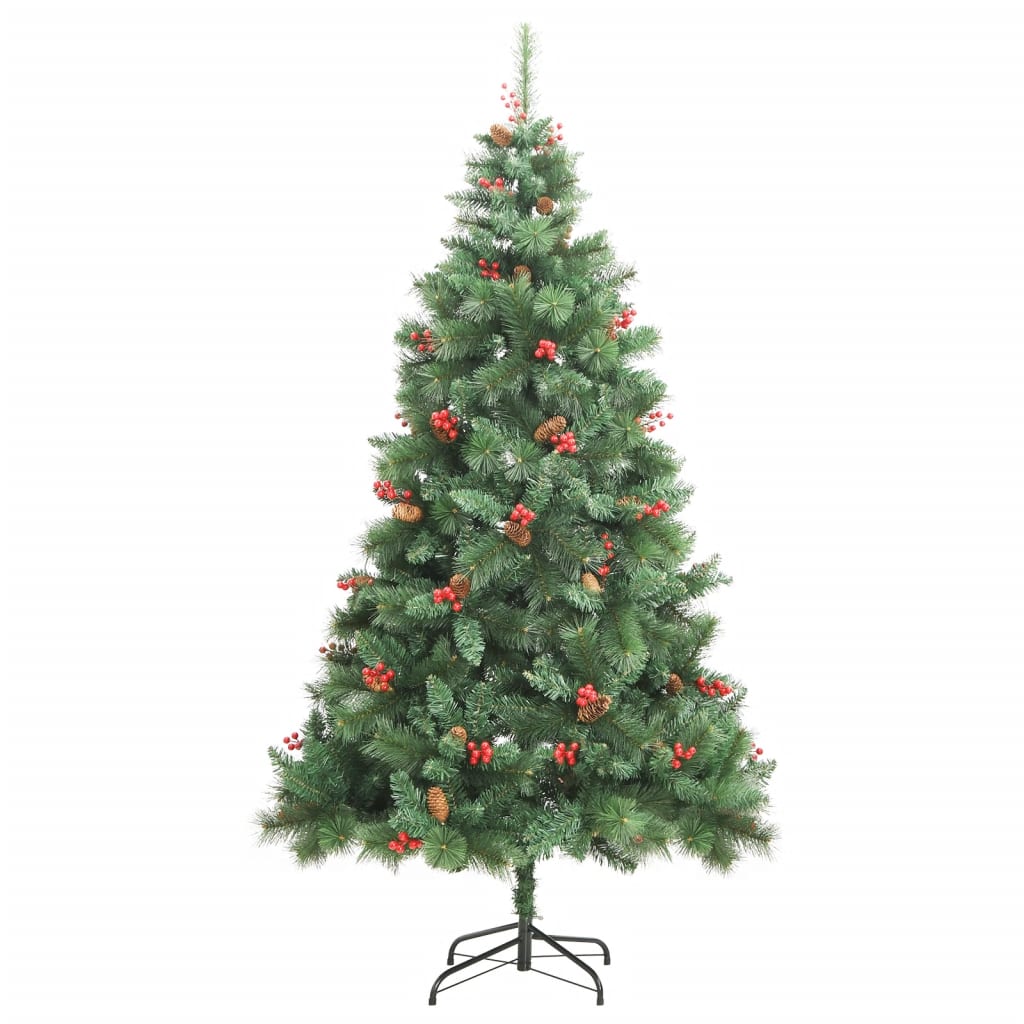 vidaXL Artificial Hinged Christmas Tree with Cones and Berries 180 cm