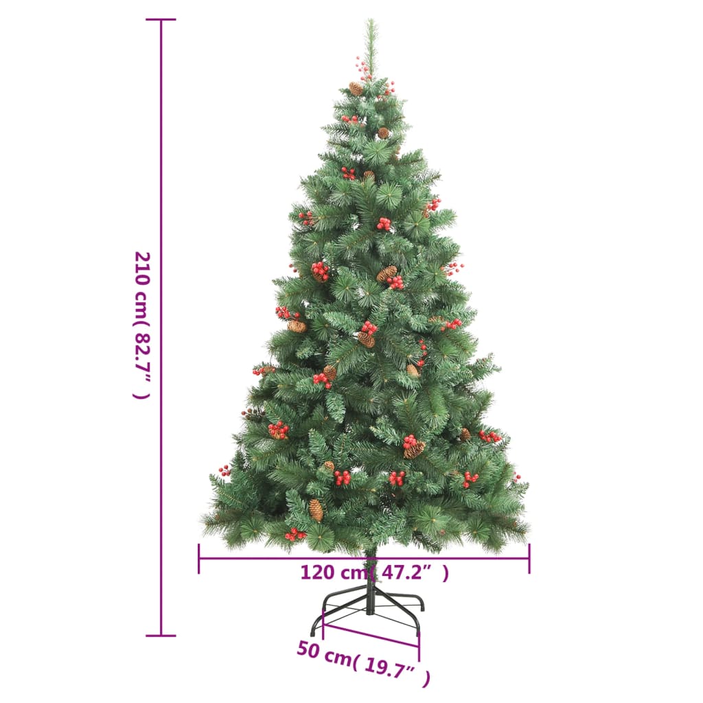 vidaXL Artificial Hinged Christmas Tree with Cones and Berries 210 cm