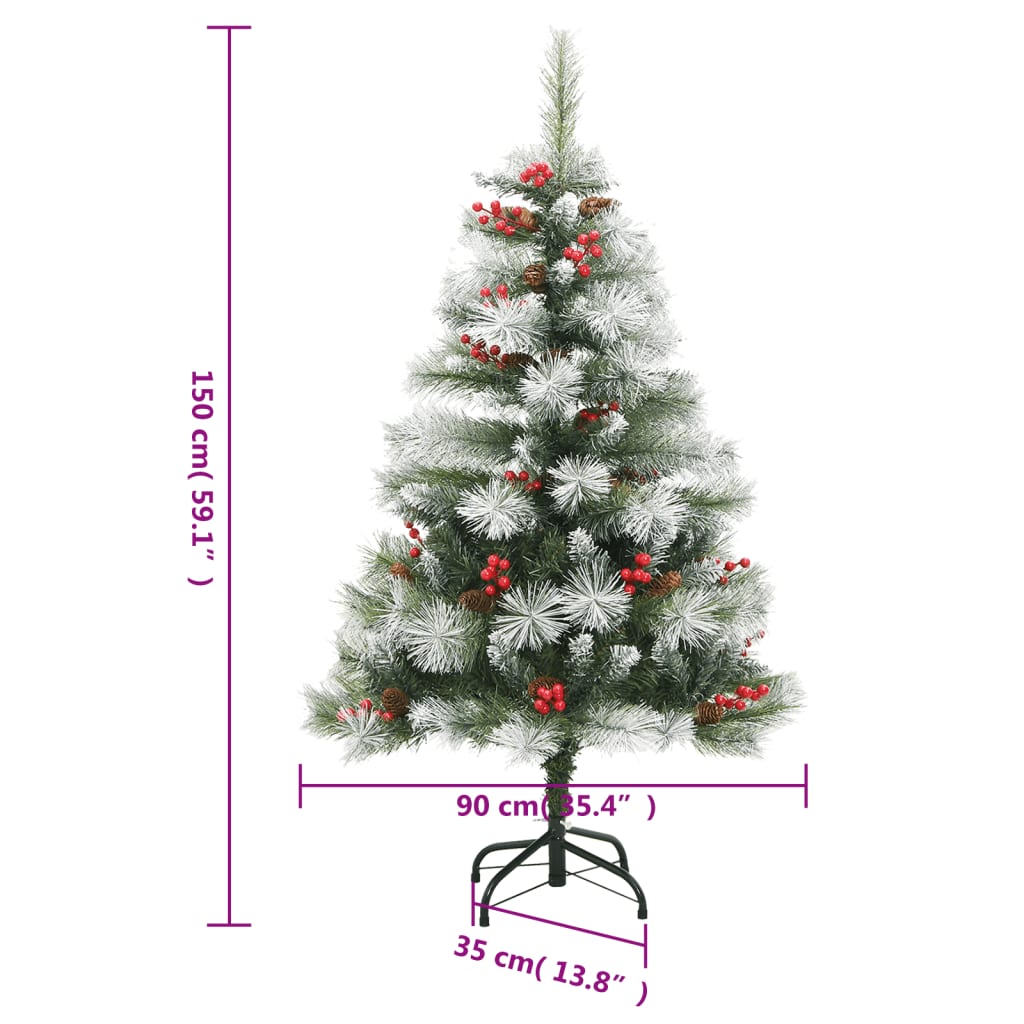 vidaXL Artificial Hinged Christmas Tree with Cones and Berries 150 cm