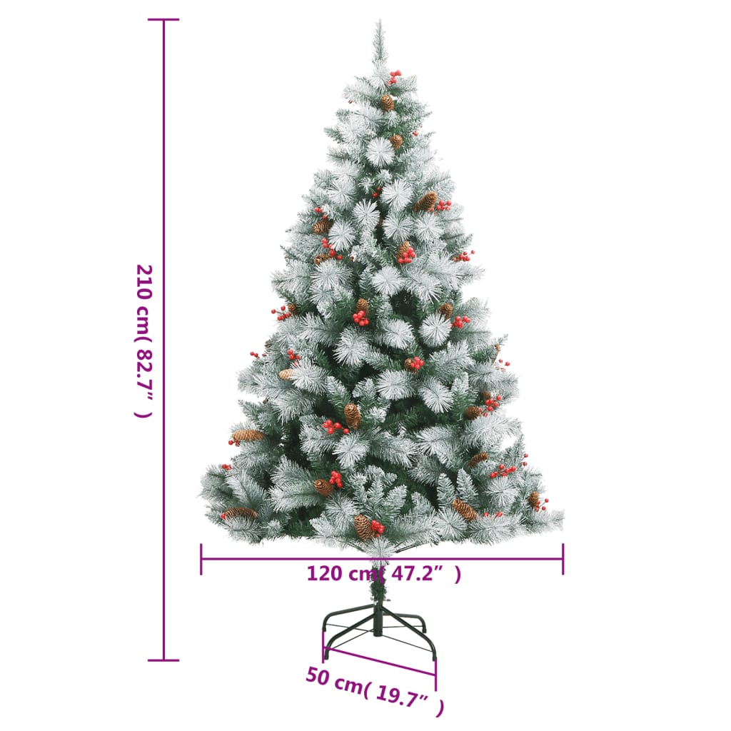 vidaXL Artificial Hinged Christmas Tree with Cones and Berries 210 cm