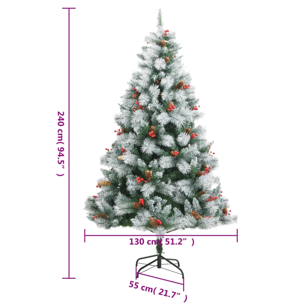 vidaXL Artificial Hinged Christmas Tree with Cones and Berries 240 cm