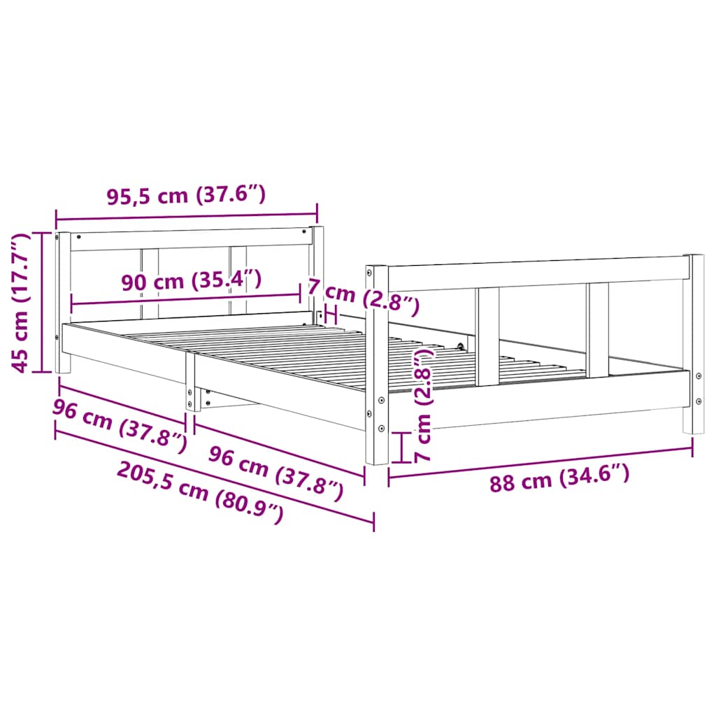 Kids Bed Frame 90x200 cm Solid Wood Pine