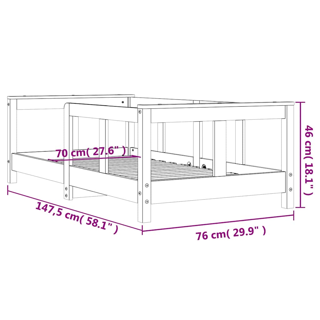 Kids Bed Frame 70x140 cm Solid Wood Pine