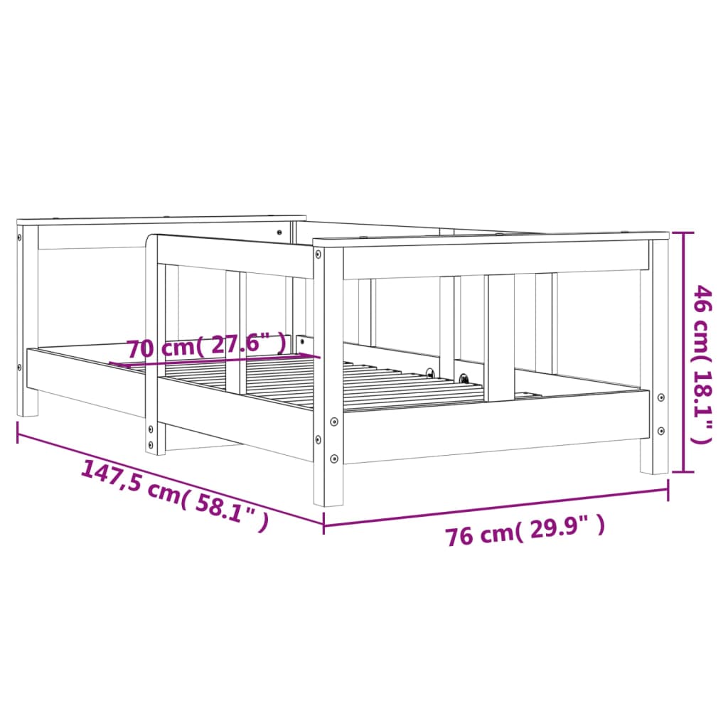 vidaXL Kids Bed Frame White 70x140 cm Solid Wood Pine