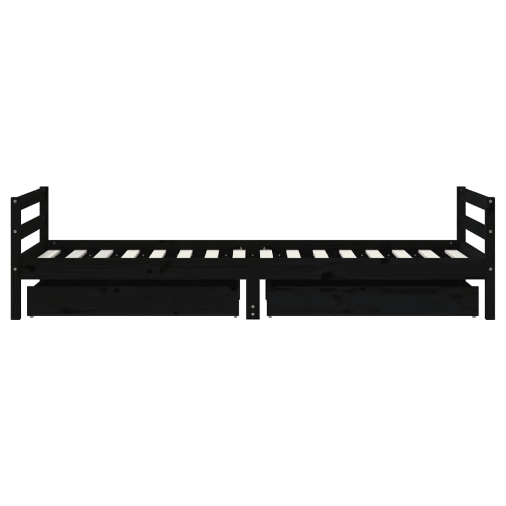 Kids Bed Frame with Drawers Black 90x200 cm Solid Wood Pine