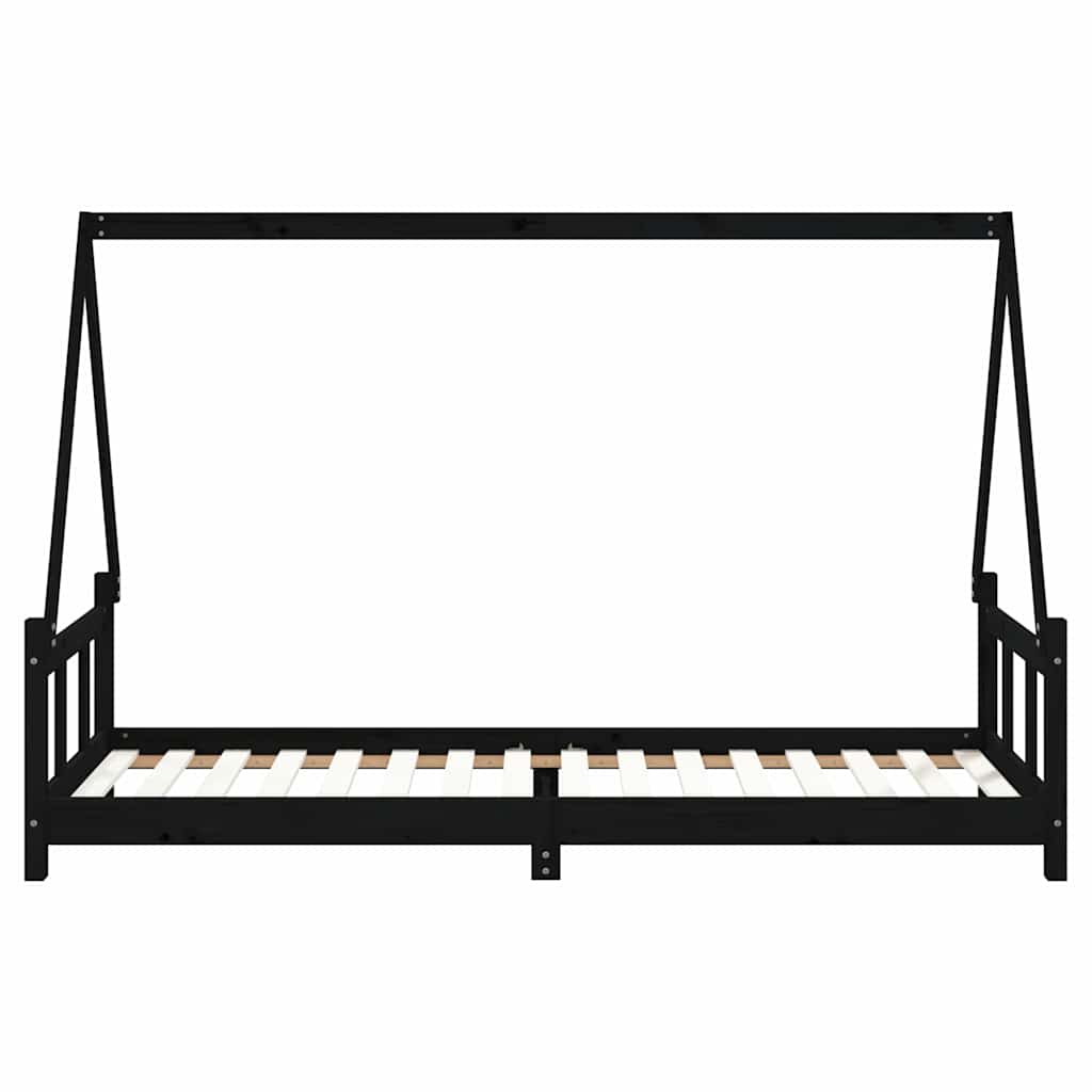 Kids Bed Frame Black 90x200 cm Solid Wood Pine