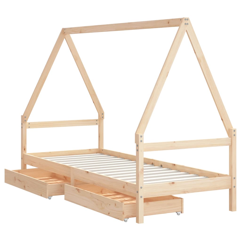 Kids Bed Frame with Drawers 90x200 cm Solid Wood Pine
