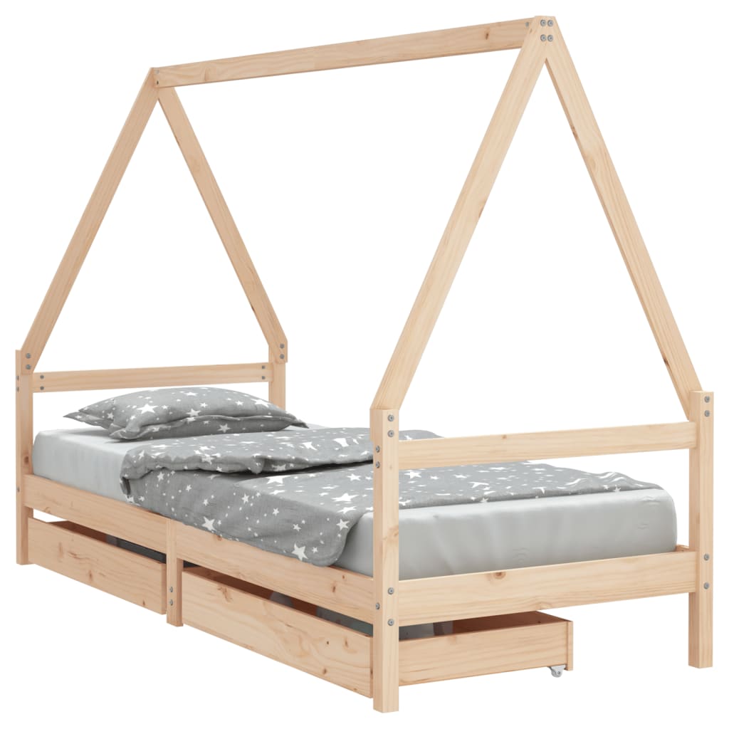 vidaXL Kids Bed Frame with Drawers 90x190 cm Solid Wood Pine