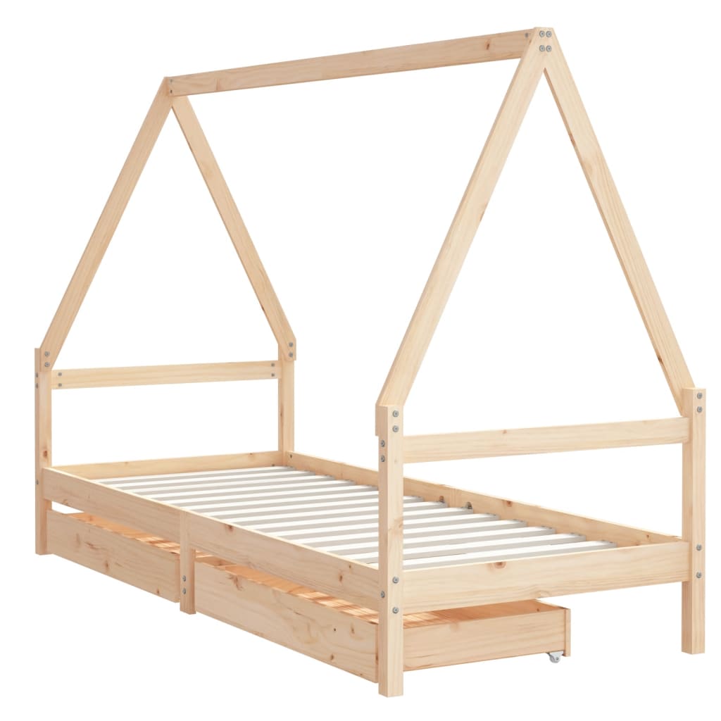 vidaXL Kids Bed Frame with Drawers 90x190 cm Solid Wood Pine