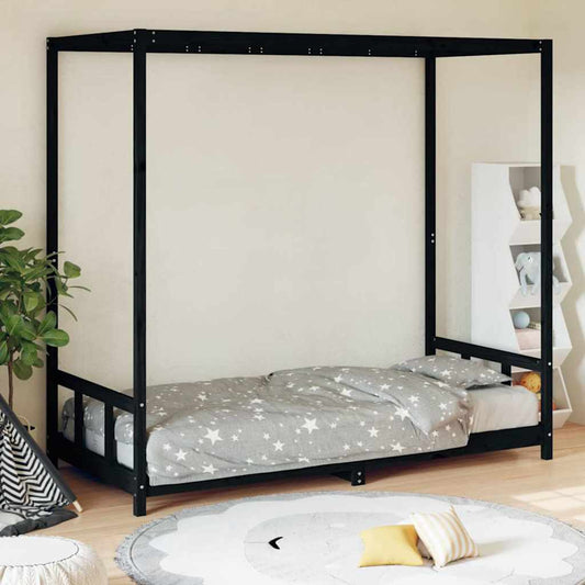 Kids Bed Frame Black 90x190 cm Solid Wood Pine