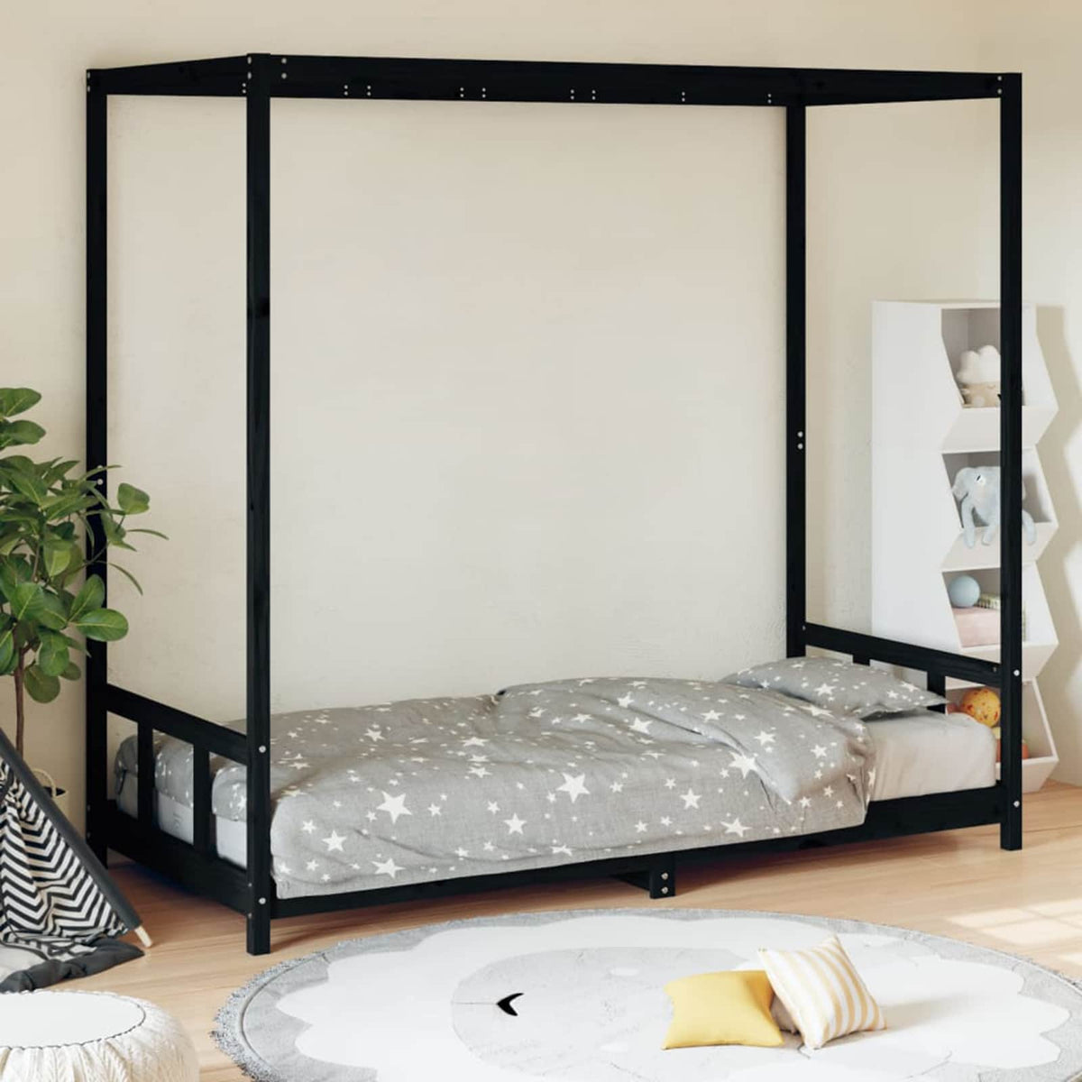 Kids Bed Frame Black 90x190 cm Solid Wood Pine