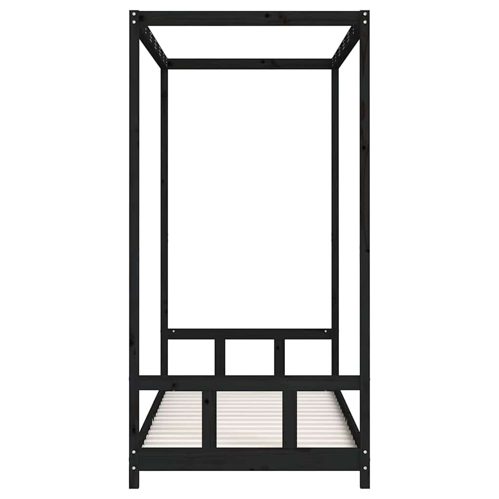Kids Bed Frame Black 90x200 cm Solid Wood Pine