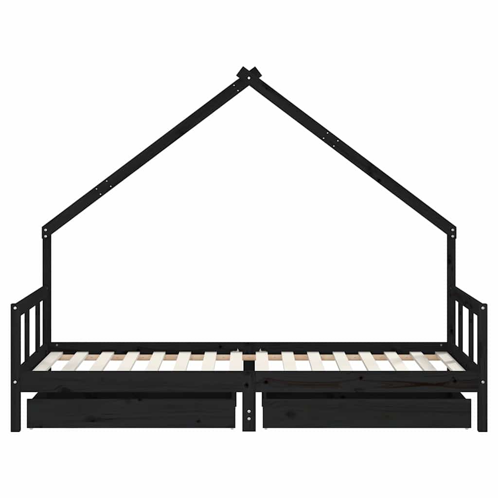 Kids Bed Frame with Drawers Black 90x200 cm Solid Wood Pine