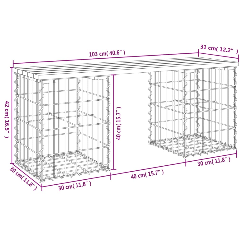 Garden Bench Gabion Design 103x31x42 cm Solid Wood Douglas