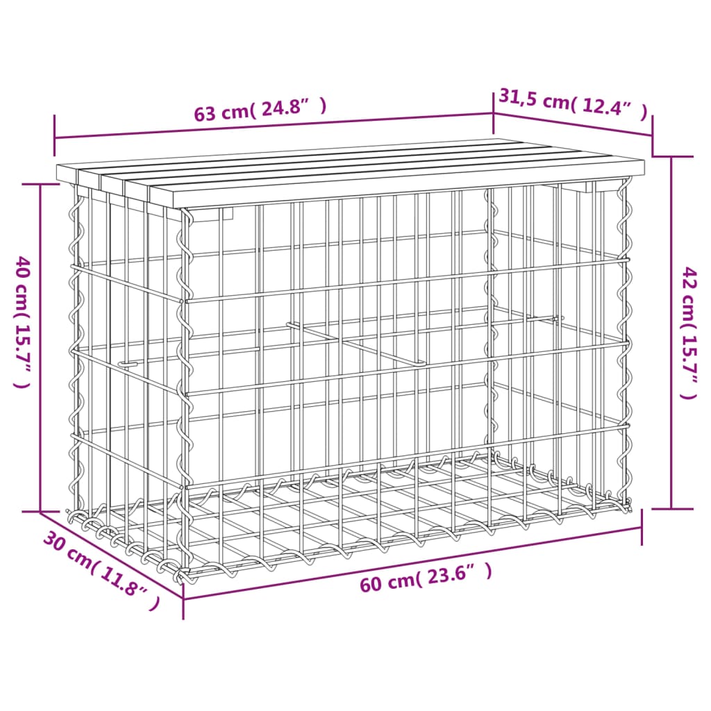 vidaXL Garden Bench Gabion Design 63x31.5x42 cm Impregnated Wood Pine