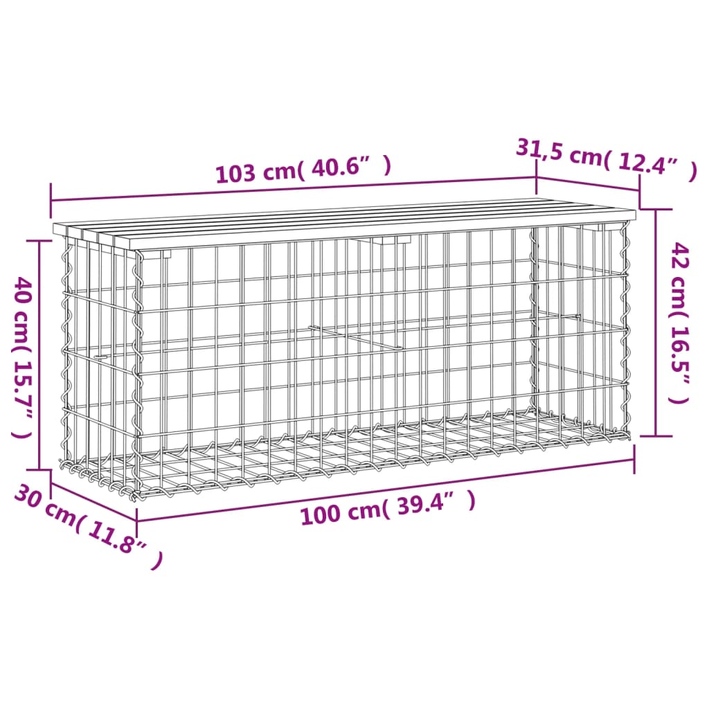 vidaXL Garden Bench Gabion Design 103x31.5x42 cm Impregnated Wood Pine